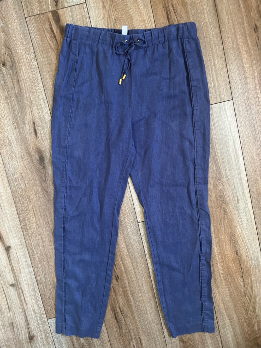 Ellen Tracy Linen Pull On Pants Sz Small Petite Navy Blue Drawstring Waist 27.5”